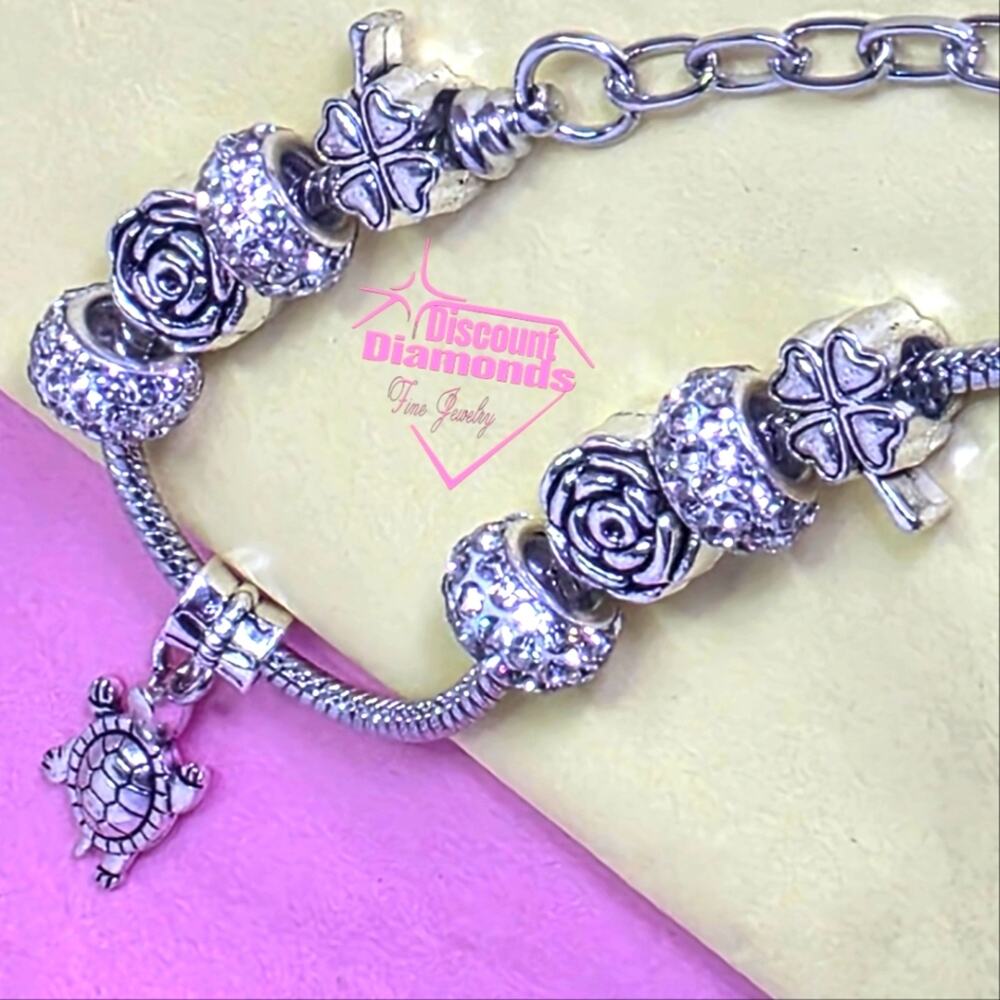Silver Dangling Turtle Charm Open Back / Aligator Clip Pandora Bracelet - Picture 6 of 8
